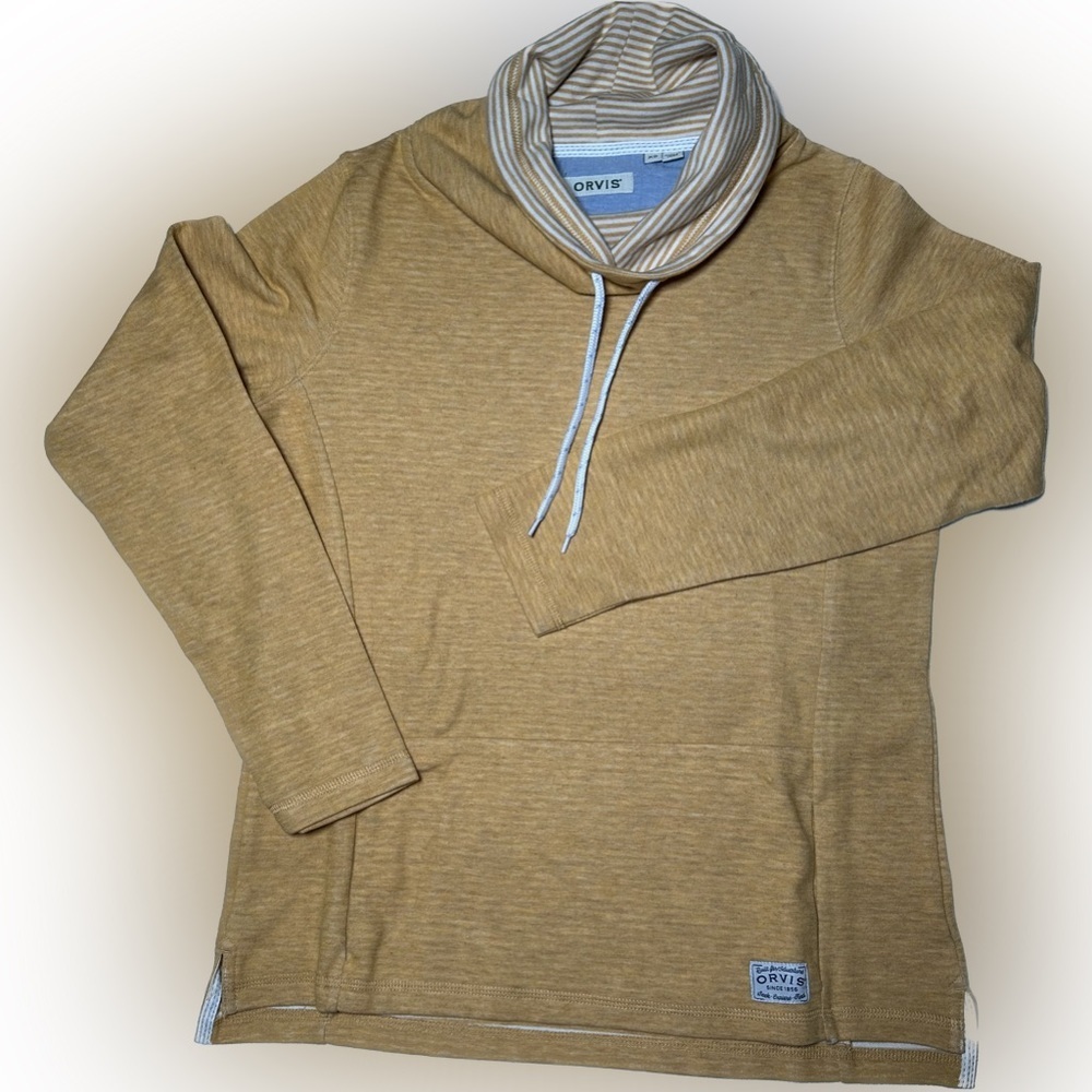 Orvis Women Pullover Striped Cowl Neck Solid Body Sweatshirt Yellow/Gold Size XS
